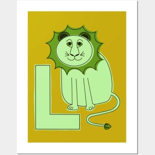 L is for Lion - Green L Initial Posters and Art